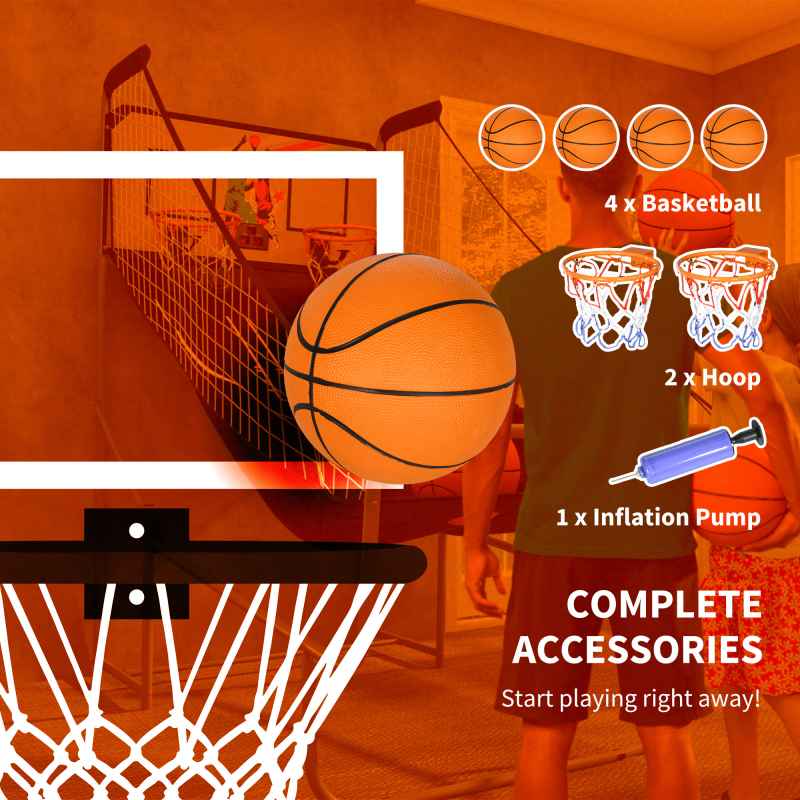 SPORTNOW Double-Shot Basketball Arcade Game, Foldable Indoor Basketball Game with 8 Modes, Electronic Scoreboard, Sound Effects, 4 Basketballs
