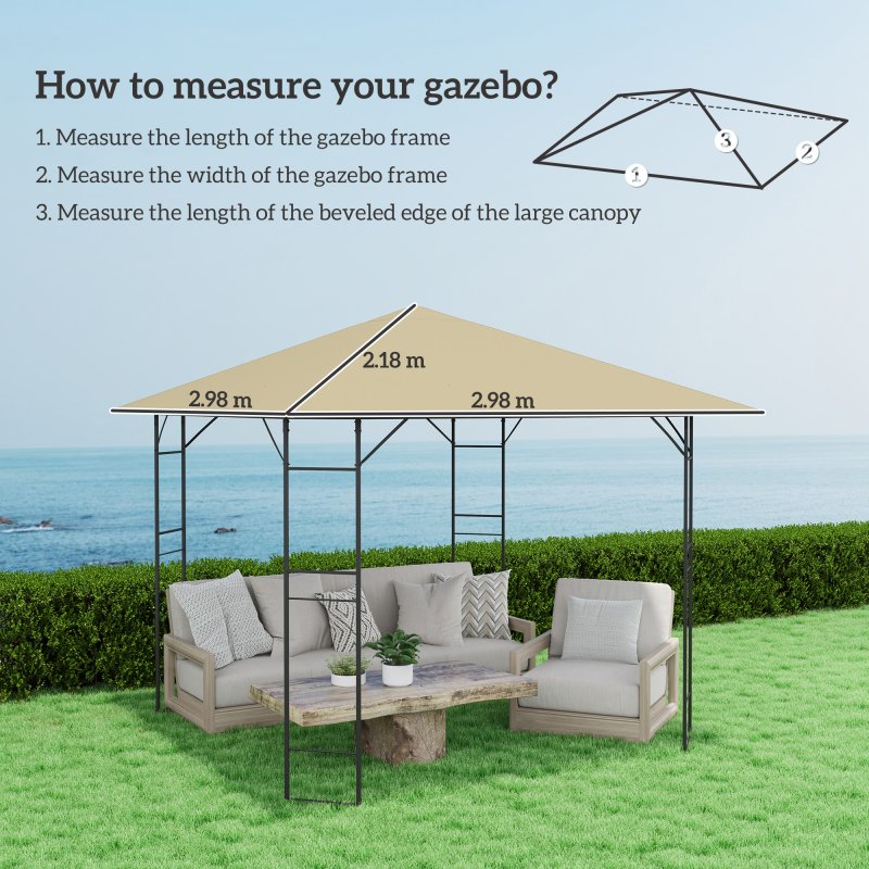 Outsunny 3 x 3(m) Gazebo Canopy Replacement Cover, Garden Gazebo Roof Replacement with Drain Holes, Water Resistant PVC Coating, 370g, UPF30+, TOP COVER ONLY