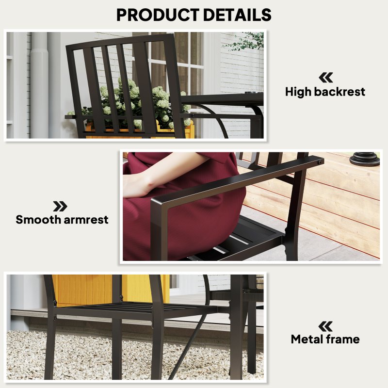 Outsunny Set of 2 Garden Chairs, Stackable Outdoor Chairs with Metal Slatted Seat & Backrest, for Yard, Garden, Black