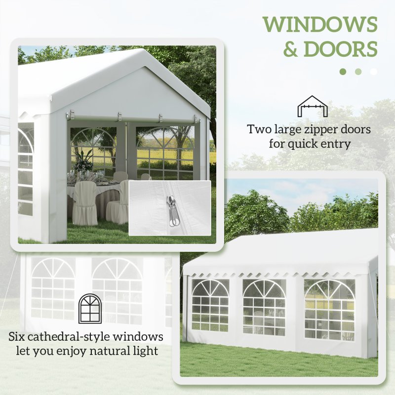 Outsunny 6m x 4m Marquee Party Tent, Heavy Duty Wedding Canopy with Sidewalls, Doors, Windows, Galvanised Garden Gazebo for Parties Events, White