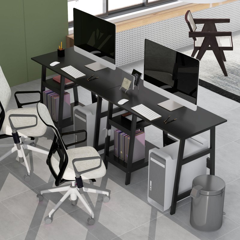 HOMCOM Compact Computer Desk with Storage Shelves, Study Table with Bookshelf, PC Table Workstation for Home Office, Study, Easy Assembly