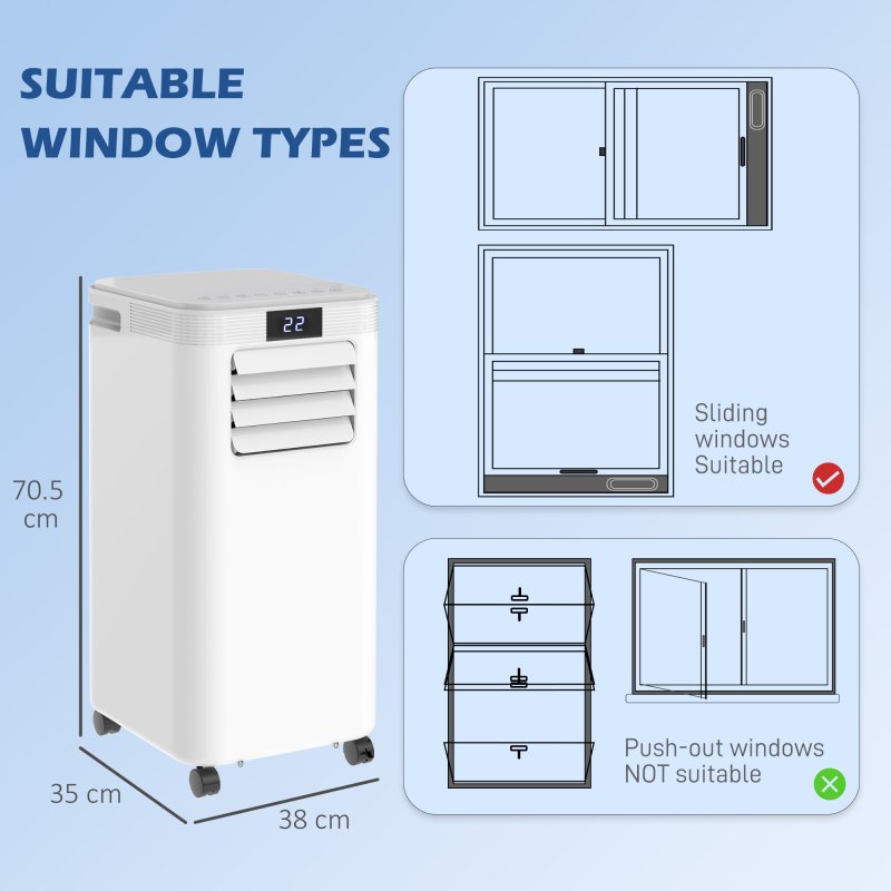 HOMCOM 8000 BTU Air Conditioning Unit, 2.3KW 3-in-1 Portable Air Conditioner, Dehumidifier, Cooling Fan with Remote Control, Digital Display, 2 Speeds, 24H Timer, Window Venting Kit, 18m²