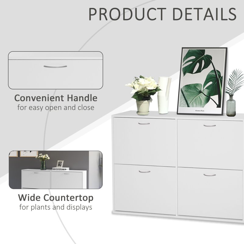 HOMCOM Wooden Modern Design 4 Drawer Shoes Cabinet Pull Down Shelf Storage Organiser