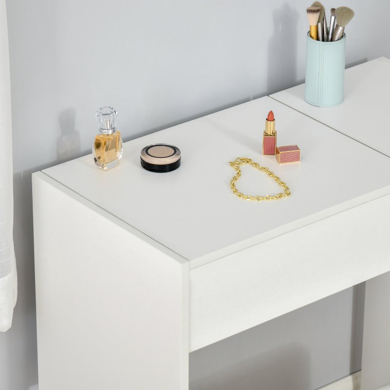 HOMCOM Dressing Table with Flip-Up Mirror and Cushioned Stool, Makeup Vanity Desk with Hidden Compartments and Storage Drawer, Convertible Writing Table for Bedroom, White