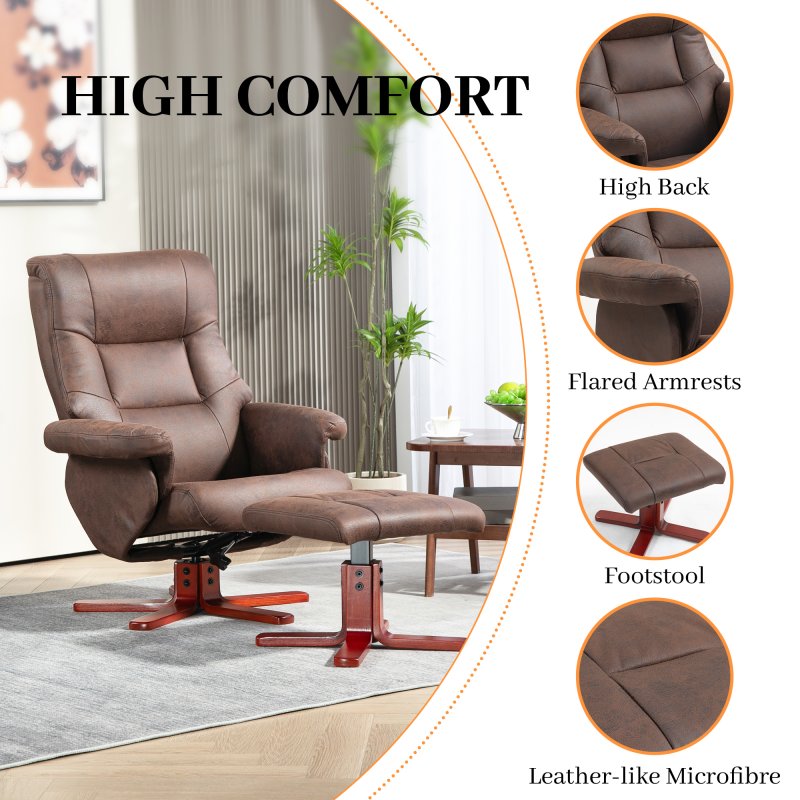 HOMCOM Recliner Chair with Footstool, Upholstered Armchair with Adjustable Backrest, Leisure Lounge Chair for Living Room, Bedroom, Dark Brown