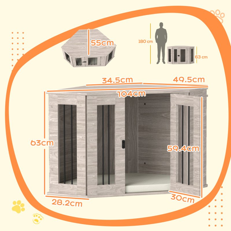 PawHut Dog Crate Furniture, Side Table Dog Kennel with Cushion, Large Door, for Medium Dogs - Walnut Brown