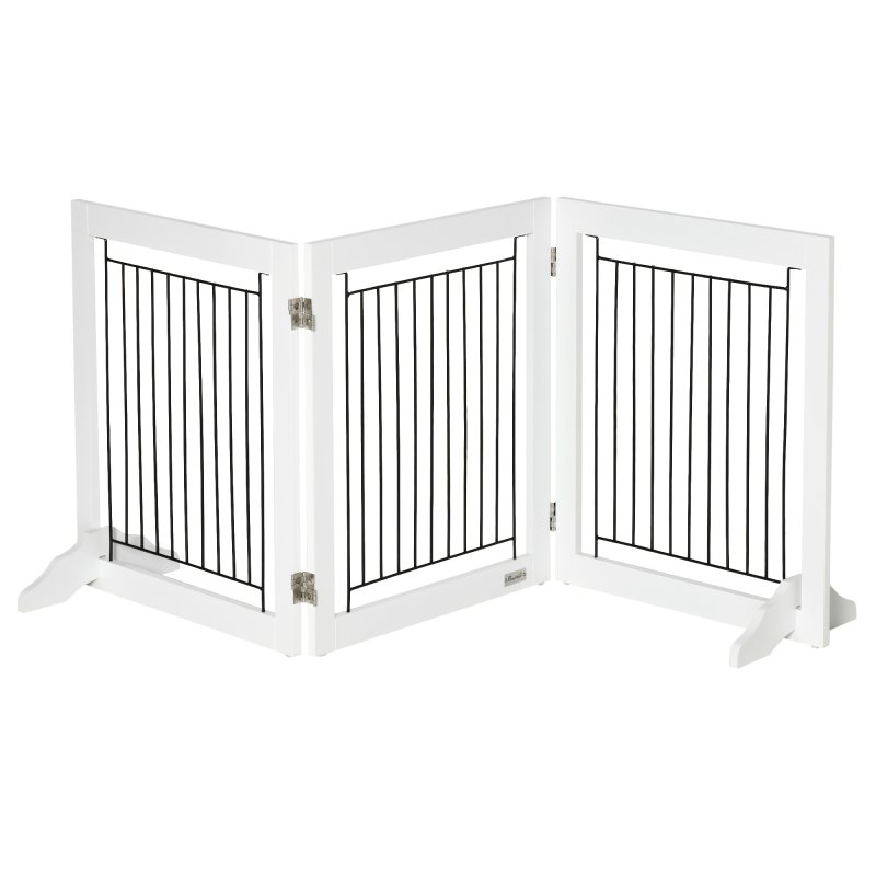 PawHut Freestanding Dog Cate, Foldable Wooden Pet Gate with  - 61cm Tall, for Stairways, Doorways, Hallways, Small Dogs - White