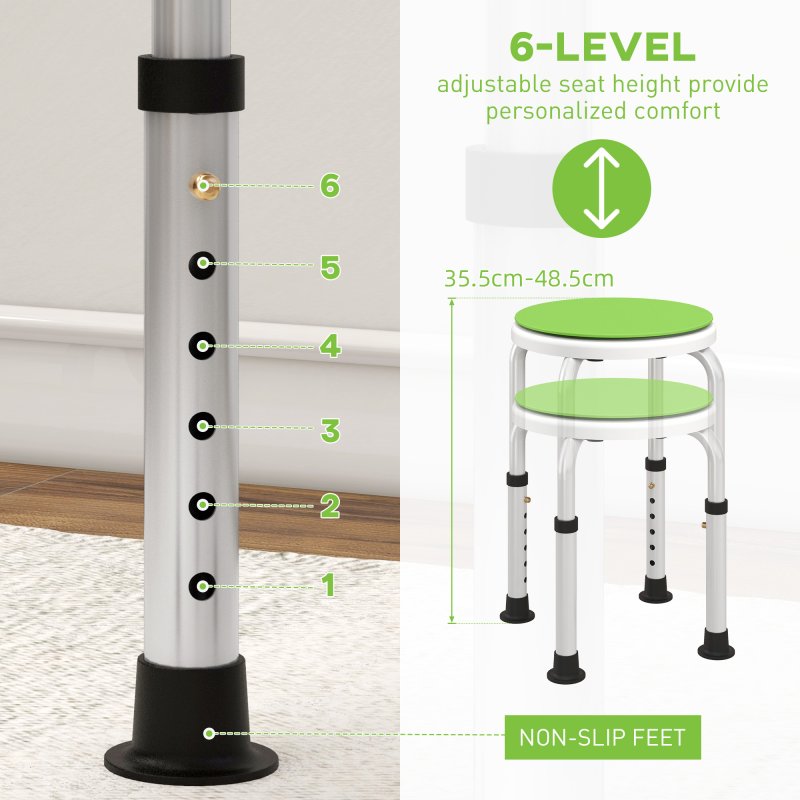 HOMCOM 360 Swivel Seat Bath Shower Stool, Adjustable Height Shower Chair with Aluminium Frame Non-Slip Feet Chair Safe Support Home Assistance