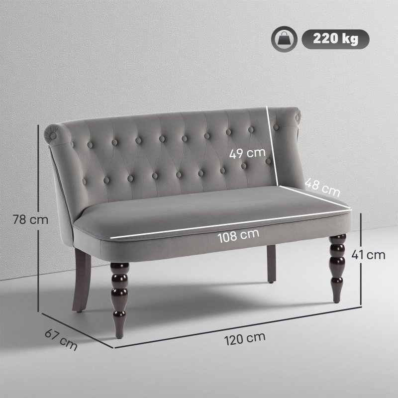 HOMCOM Loveseat with Wood Frame, Compact 2 Seater Sofa, Button Tufted Chaise Lounger with Carved Legs, Vintage Design for Bedroom Living room, Charcoal Grey