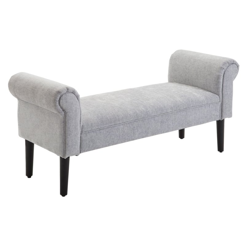 HOMCOM Bed End Bench, Window Seat, Linen Chaise Lounge Sofa with Arm and Wooden Legs for Bedroom, Living Room, Grey