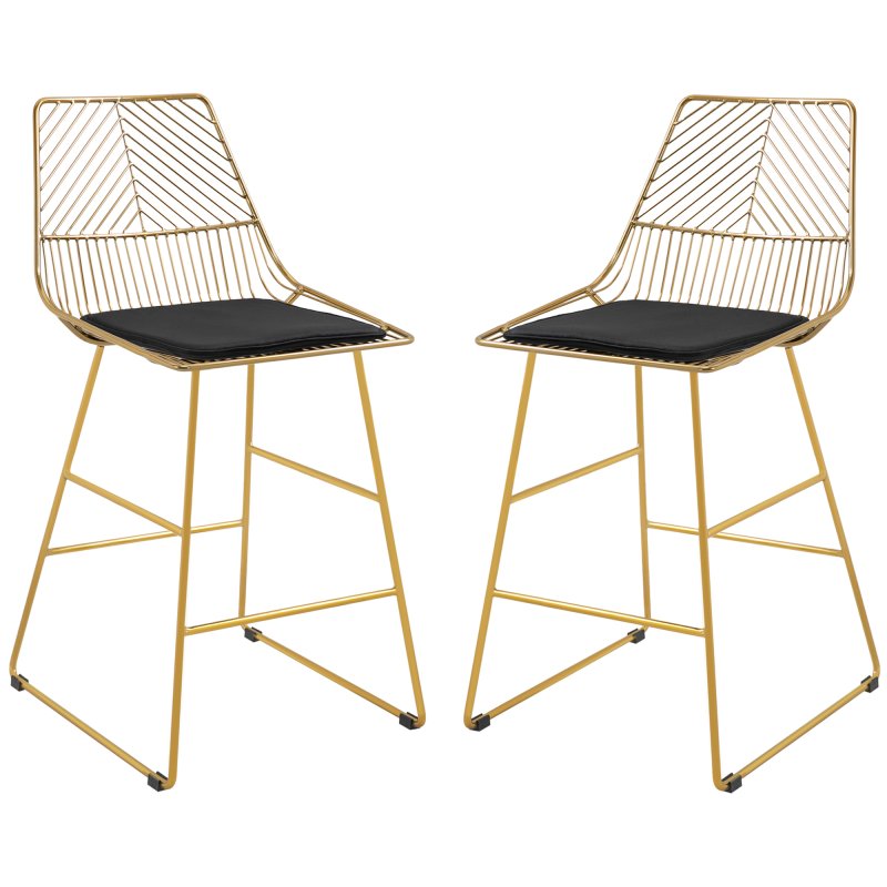 HOMCOM Set of 2 Bar Stools, Modern Counter Height Breakfast Bar Chairs with Wire Metal Frame for Kitchen, Dining Room, Gold