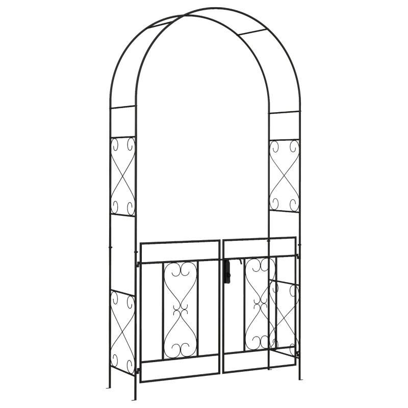 Outsunny Outdoor Garden Arch with Double Gates, Metal Garden Arbor for Climbing Plants, Roses, Vines, Wedding Arch for Outdoor, 114L x 36W x 232H cm, Black
