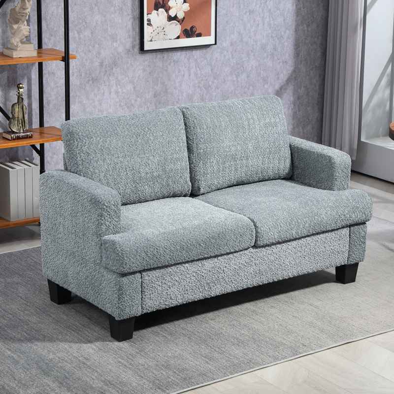 HOMCOM 2 Seater Sofa, Loveseat Sofa with Removable Back Cushions, Chenille Fabric Small Couch Settee with S-springs for Living Room, Bedroom, Home Office, Light Grey