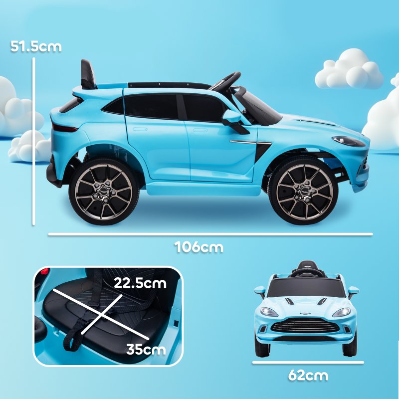 AIYAPLAY Aston Martin DBX Licensed 12V Kids Ride on Car, Kids Electric Car with Remote Control, 4 Suspension Wheels, LED Lights, Music, Horn, Slow Start, for Ages 3-6 Years, Blue