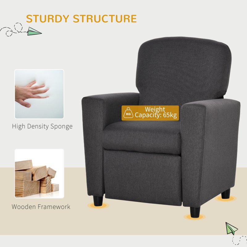 HOMCOM Kids Armchair Children Recliner Sofa Lounger Chair with Footrest for Playroom Bedroom Living Room, Grey