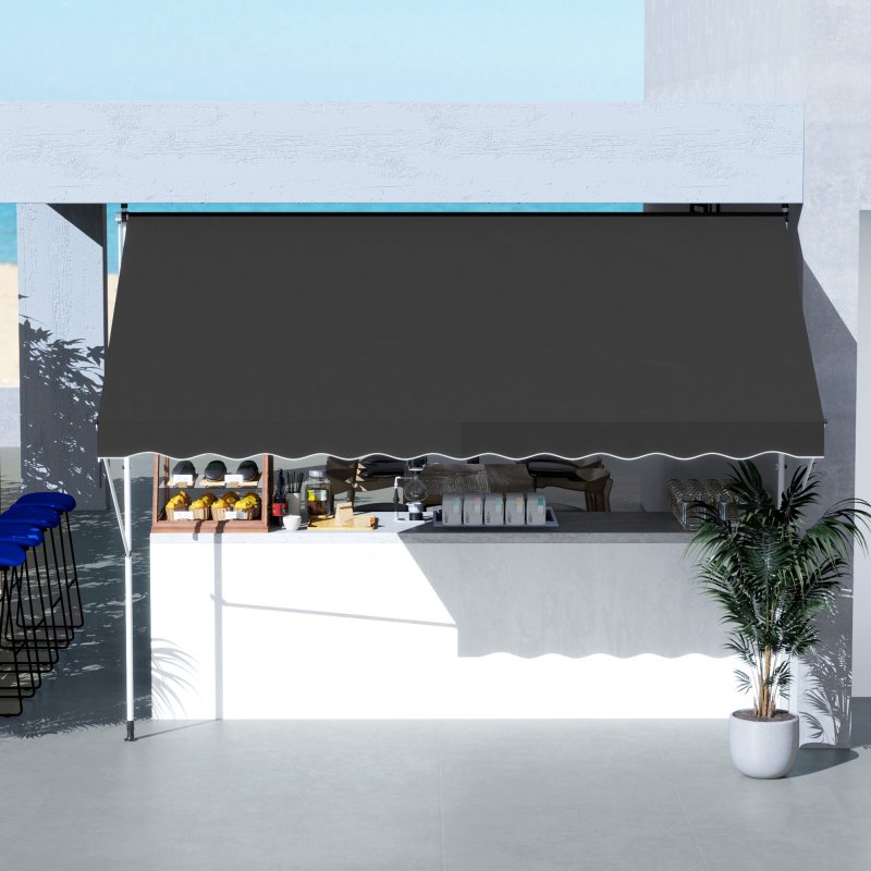 Outsunny Balcony 3 x 1.5m Manual Adjustable Awning, DIY Patio Clamp Awning Canopy, Retractable Shade Shelter Easy to Move for Balcony, Black