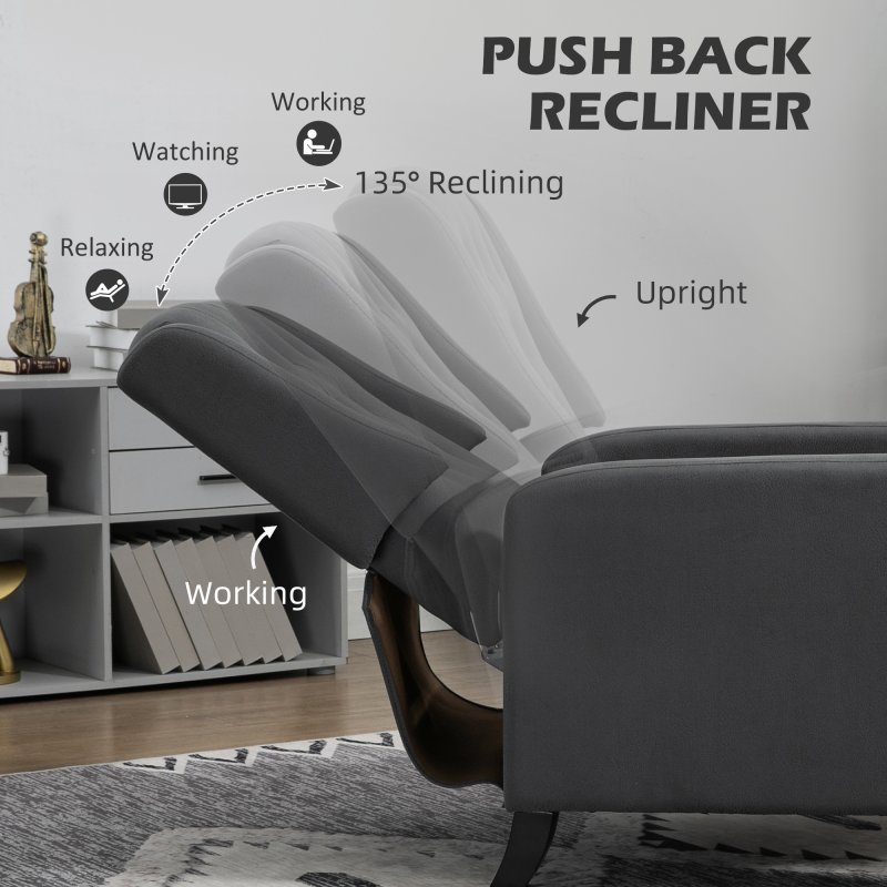 HOMCOM Wingback Push Back Recliner Armchair, Microfibre Cloth Reclining Chair with Leg Rest, Button Tufted, for Home Living Room Theater, Charcoal Grey