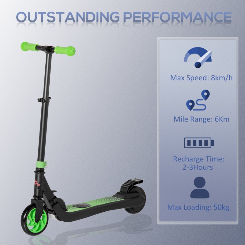 HOMCOM Kids Folding Electric Scooter Adult E Scooter, 120W, with Adjustable Height and Rear Wheel Brake, 8km/h Maximum Speed, for Children Ages 6-12 Years Old, Green