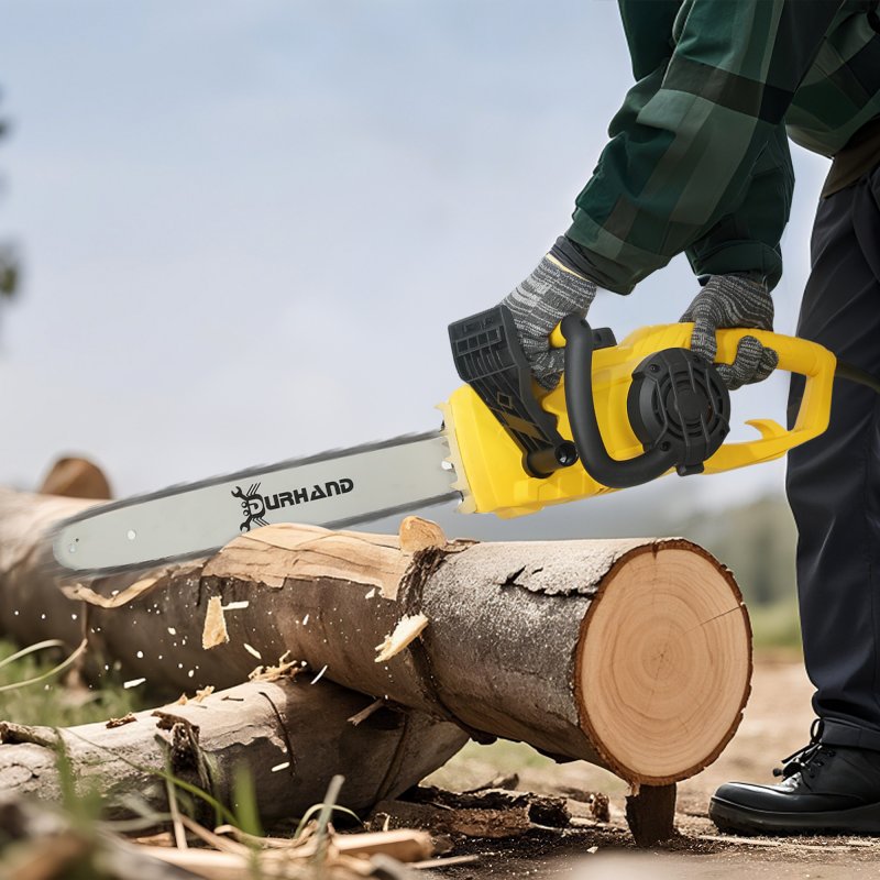 DURHAND Aluminium Chainsaw with Double Brake Protection and Blade Cover, 2000 W, 40 cm, for Wood, Trees and Branches, Yellow