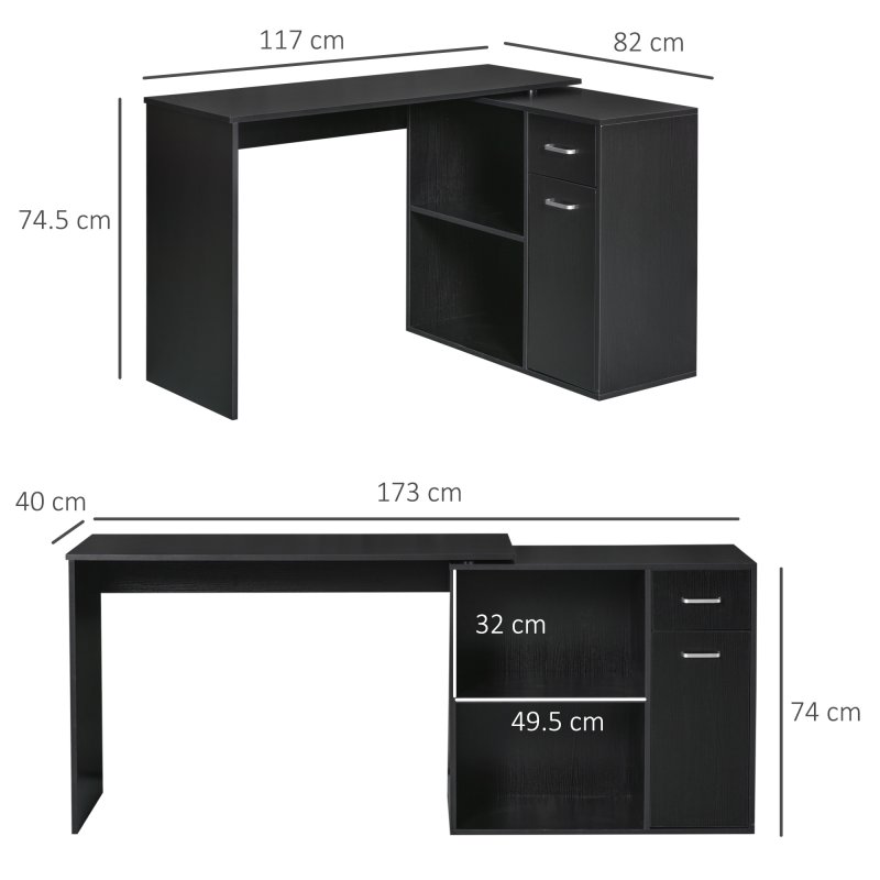 HOMCOM L-Shaped Desk, Corner Computer Desk, Adjustable Study Table with Storage Shelf, Drawer and Cabinet, Workstation for Home Offic