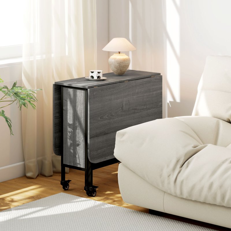 HOMCOM Mobile Drop Leaf Table, Folding Dining Table with 6 Wheels & Storage Shelf for Small Spaces, Kitchen, Dining Room