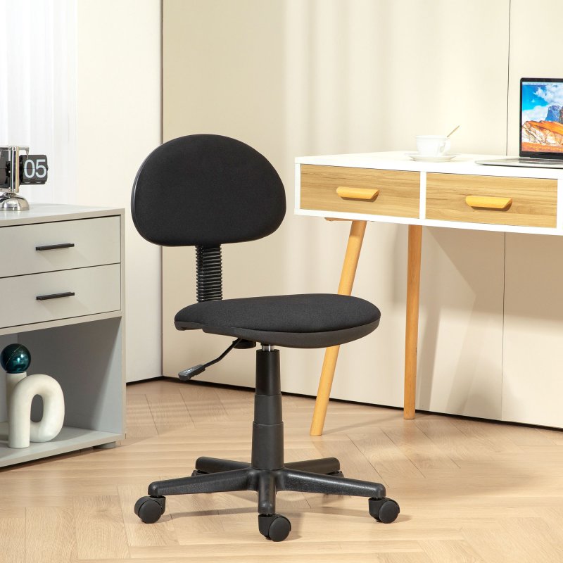 HOMCOM Armless Office Chair, Small Desk Chair, Height Adjustable Computer Chair with Rolling Wheels and Low Back, Black