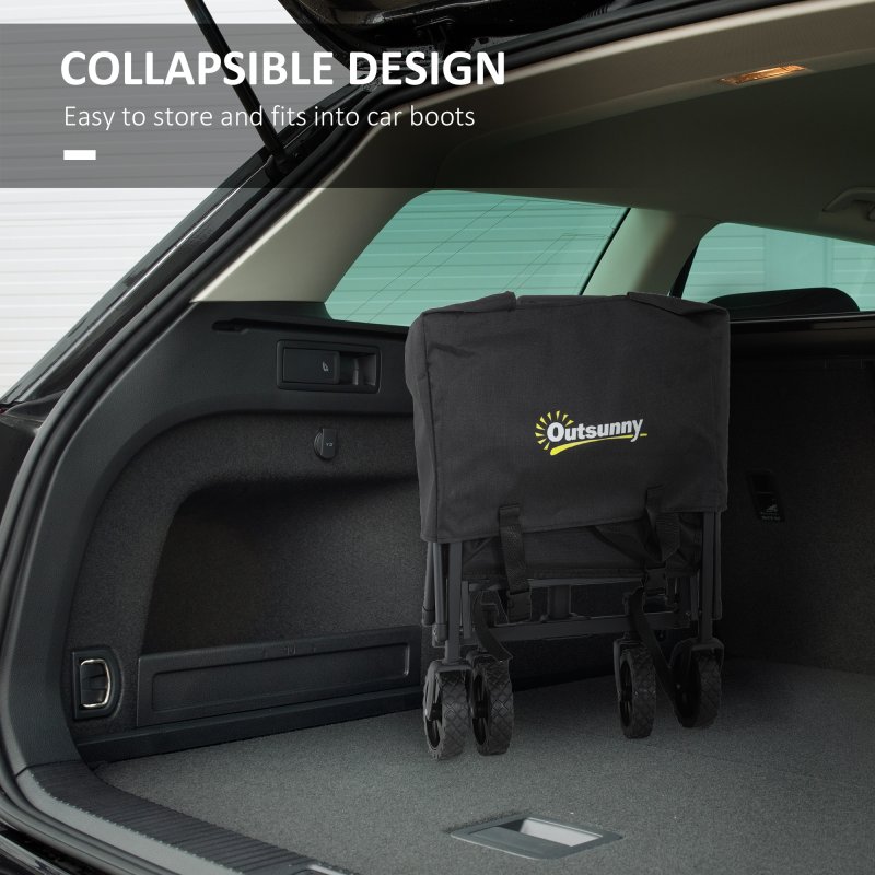 Outsunny 41L Festival Trolley on Wheels, Small Garden Folding Trolley Cart, 60kg Heavy Duty Collapsible Folding Wagon with Adjustable Handle and Carrying Bag for Beach, Camping, Festival, Black