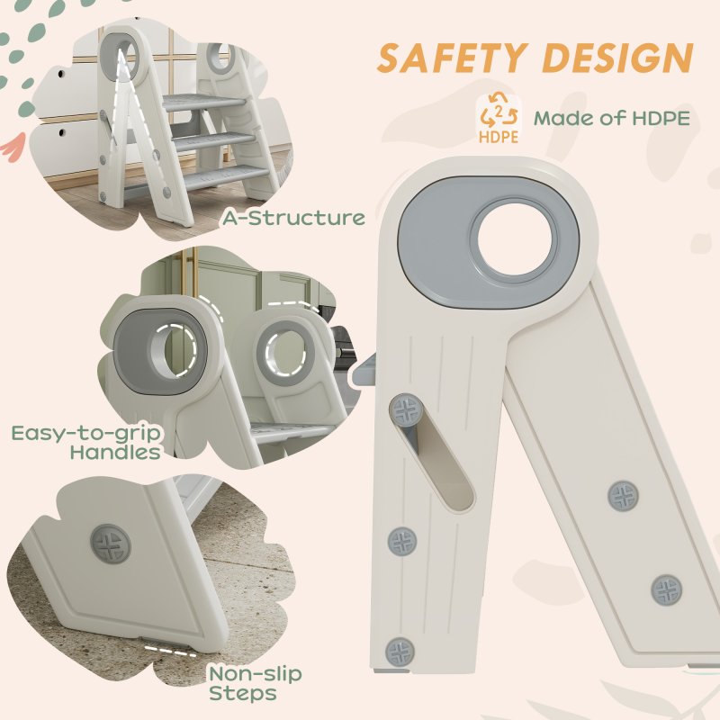 AIYAPLAY Kids Step Stool, Foldable Toddler Kitchen Stool, Adjustable Standing Tower with Handle, Non-Slip for Bathroom, Sink, Kitchen, Counter, Toilet Potty Training, Grey