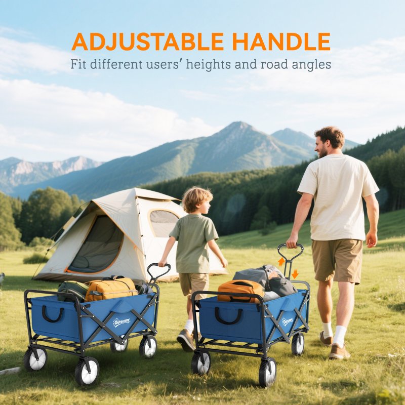 Outsunny 90L Festival Trolley on Wheels, Folding Camping Trolley Cart with Adjustable Handle, Portable for Outdoor, Garden, Shopping, Fishing, Navy Blue