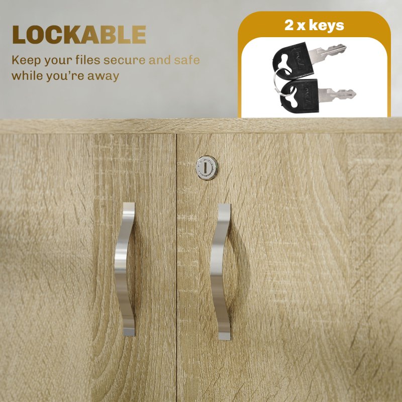 Vinsetto Filing Cabinet with Locking Doors & Shelves, 2-Tier Lockable Storage Cabinet with 2 Keys for Home Office, 80W x 40D x 80H cm, Oak