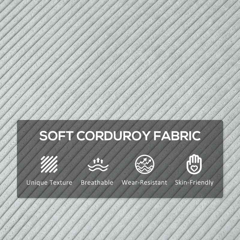 HOMCOM Modern 3 Seater Sofa with Spring Cushion, 193cm Fabric Sofa Couch with Back Pillows, Upholstered Corduroy Settee for Living Room, Bedroom, Home Office, Light Grey