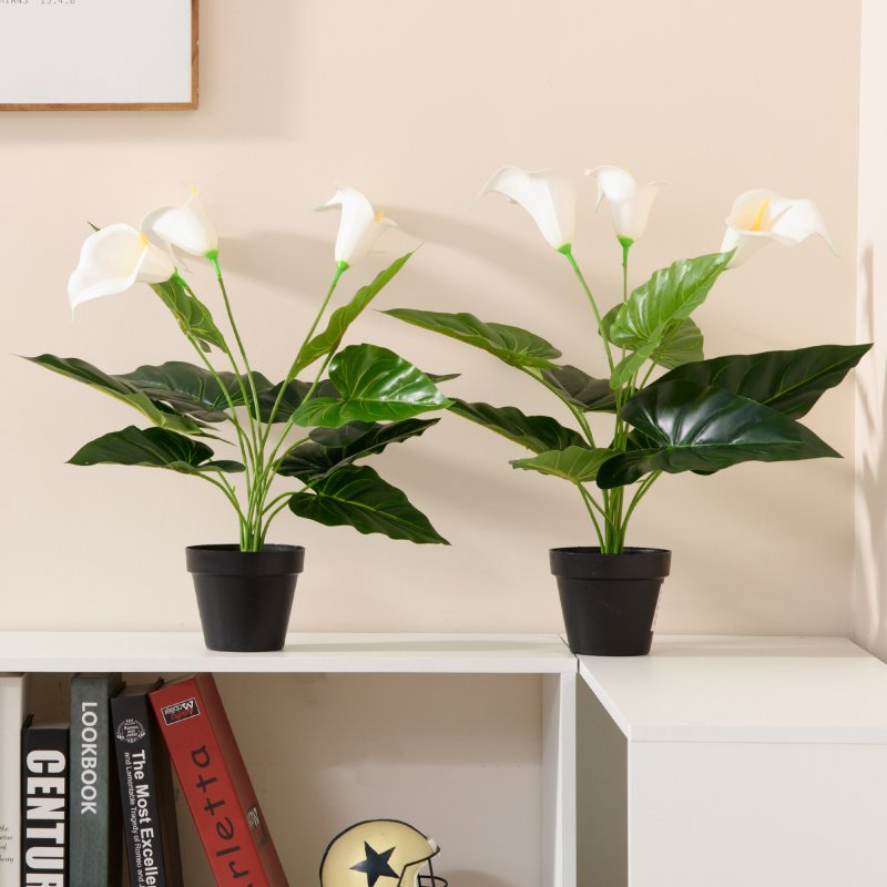 HOMCOM Set of 2 Artificial Realistic Calla Lily Flower, Faux Decorative Plant in Nursery Pot for Indoor Outdoor Decor, 55cm