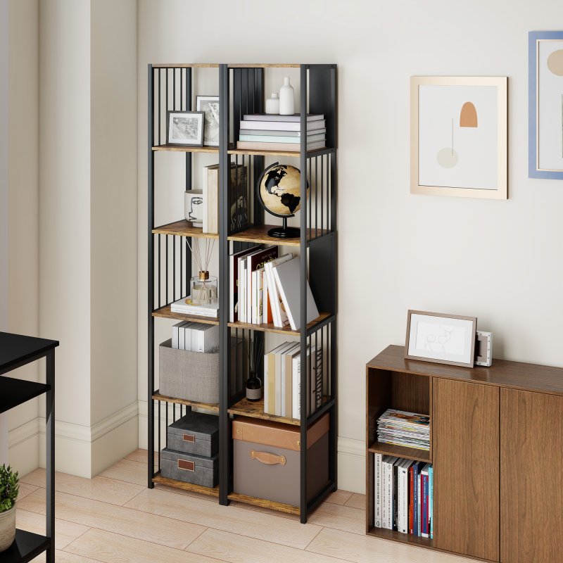 HOMCOM 5-Tier Bookshelf, Modern Tall Bookcase with Steel Frame, Freestanding Display Storage Unit for Living Room, Bedroom, Study, Home Office, Rustic Brown