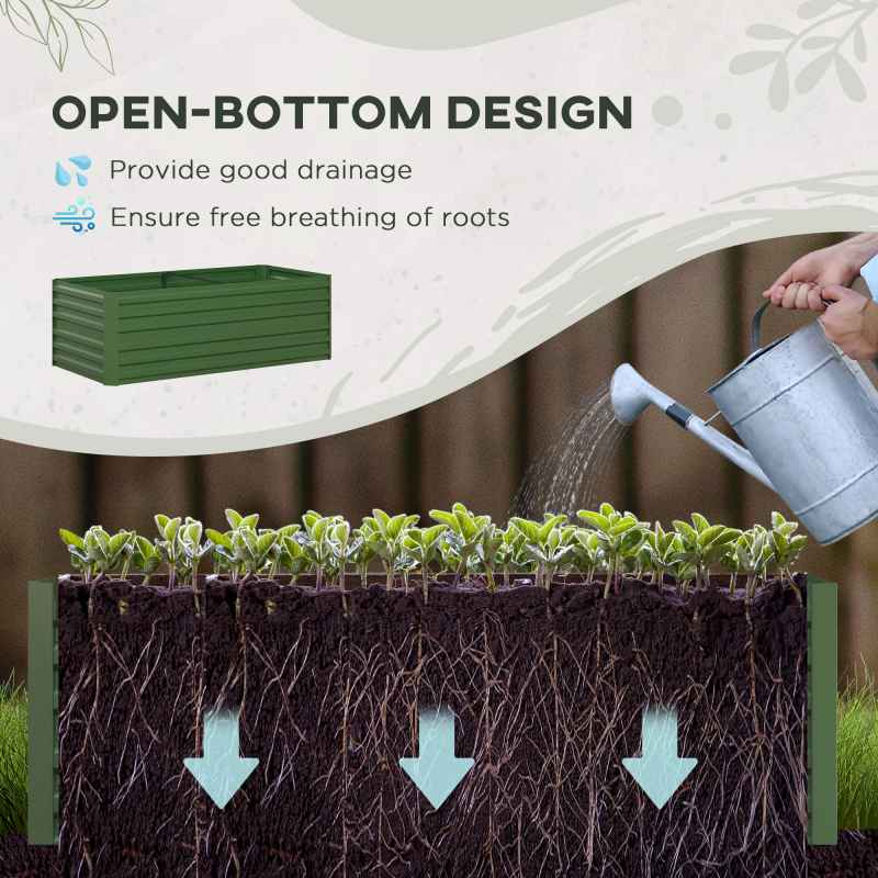 Outsunny Raised Beds for Garden, Galvanised Steel Outdoor Planters with Multi-reinforced Rods for Vegetables, Plants, Flowers and Herbs, 180 x 90 x 59 cm, Green