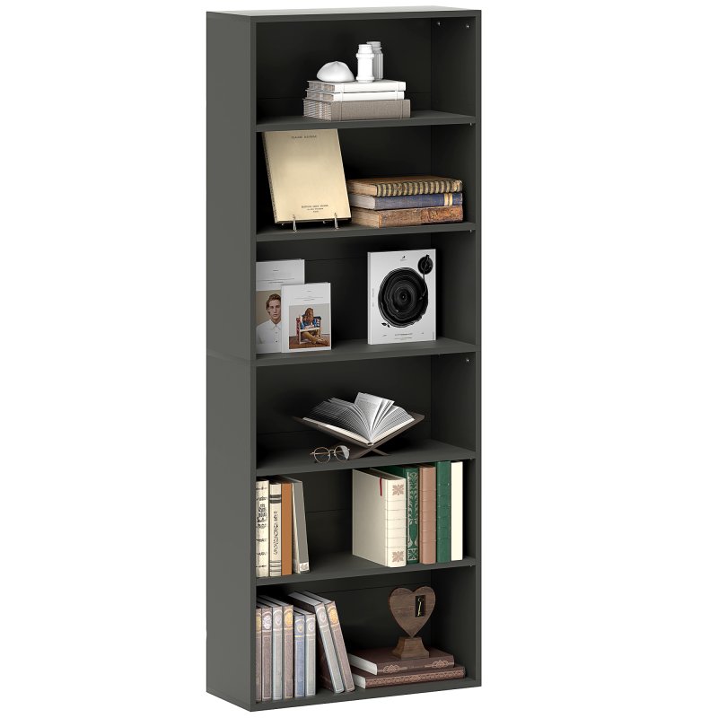 HOMCOM 6 Tier Bookshelf, Freestanding Bookcase with Adjustable Shelves, Display Storage Unit for Living Room, Bedroom, Study, 60 x 24 x 158.5 cm