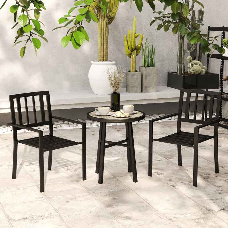 Outsunny 3 Piece Patio Bistro Set, Garden Dining Set with Plastic Top, 2 Stackable Chairs, Galvanised Steel Frame, Outdoor Dining Set for Balcony, Deck, Grey