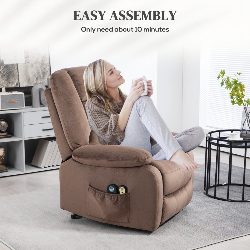HOMCOM Power Lift Riser and Recliner Chair with Vibration Massage and Heat, Velvet Fabric Electric Recliner Armchair for Elderly with Remote Controllers, Side Pocket, Quick Assembly, Brown