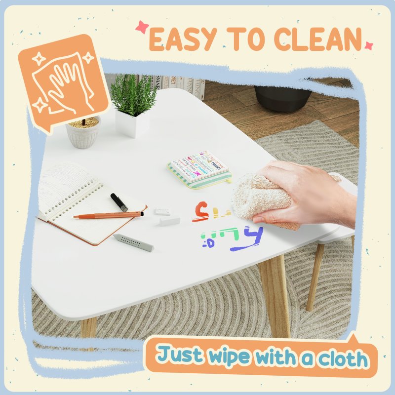 AIYAPLAY Kids Table and Chair Set, 3-Piece Toddler Furniture Set, Activity Play Table Chair Set for Playroom, Bedroom, Nursery, Classroom, for Ages 3-8 Years, White