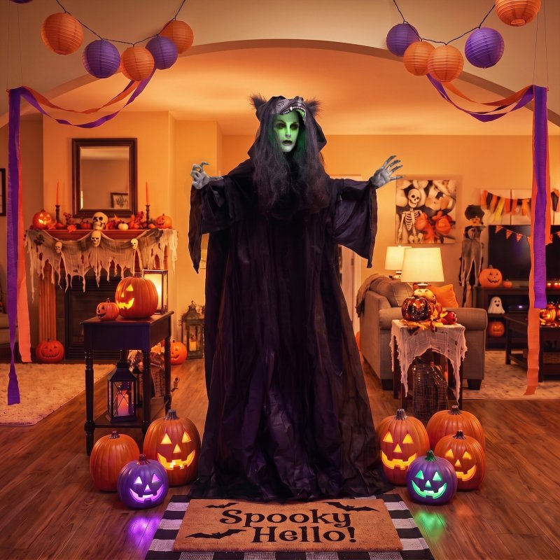 HOMCOM 170cm Life Size Animated Pop-Up Ghost with Werewolf Mask, Halloween Decorations Outdoor Indoor, Scary Halloween Animatronics Decor with Sound Touch Activated, Light Up Animated Prop