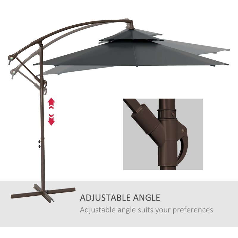 Outsunny 2.7m Garden Banana Parasol Cantilever Umbrella with Crank Handle, Double Tier Canopy and Cross Base for Outdoor, Hanging Sun Shade, Black
