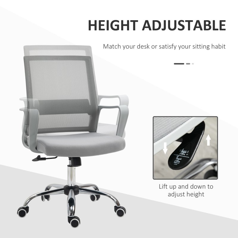 Vinsetto Office Chair, Ergonomic Desk Chair, Mesh Computer Chair with Back Support, Adjustable Height and Swivel Rolling Wheels, Grey