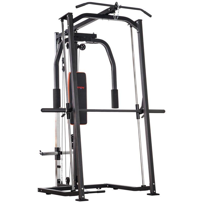 SPORTNOW 3-In-1 Smith Machine, Multifunctional Power Cage with Dual Cable Pulley System, Chest Press Station, 17-Level Squat Rack and Barbell Bar, Home Gym System