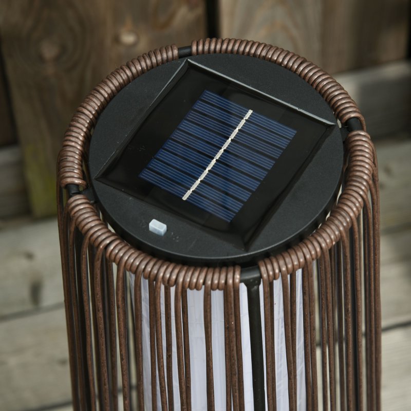Outsunny Garden Rattan Lamp, 61 cm Tall Solar Rattan Floor Lamp, Solar Garden Light with Auto On/Off LED Light, IP44 Waterproof for Outdoor, Porch, Pathway, Terrace, Brown