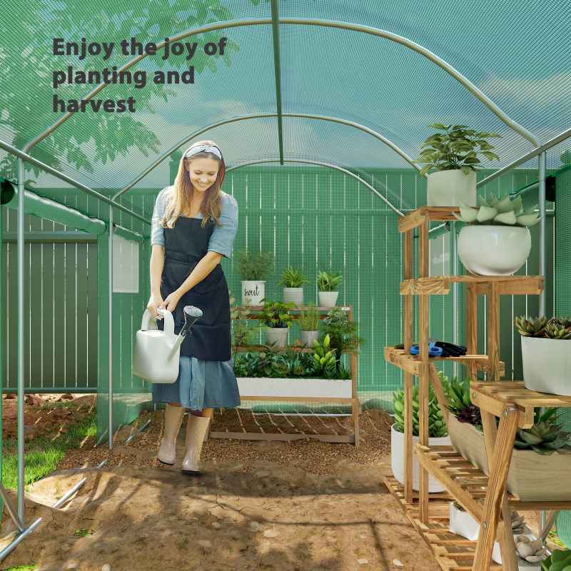 Outsunny 3 x 2 x 2m Polytunnel Greenhouse with 3 Roll-up Doors and Mesh Windows, Walk-in Garden Tunnel Warm House Tent with UV-resistant PE Cover and Galvanised Steel Frame, Green