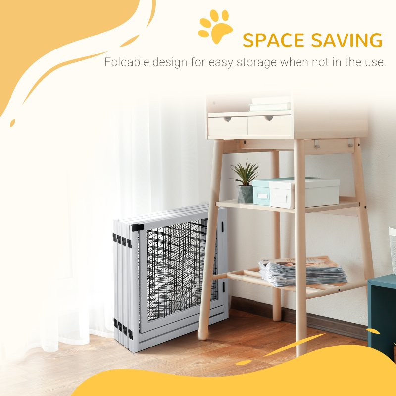 PawHut Freestanding Pet Gate, 8 Panels Dog Playpen, Foldable Dog Barrier with 2 Pcs Support Feet, for House, Doorway, Stairs, Small and Medium Dogs - White