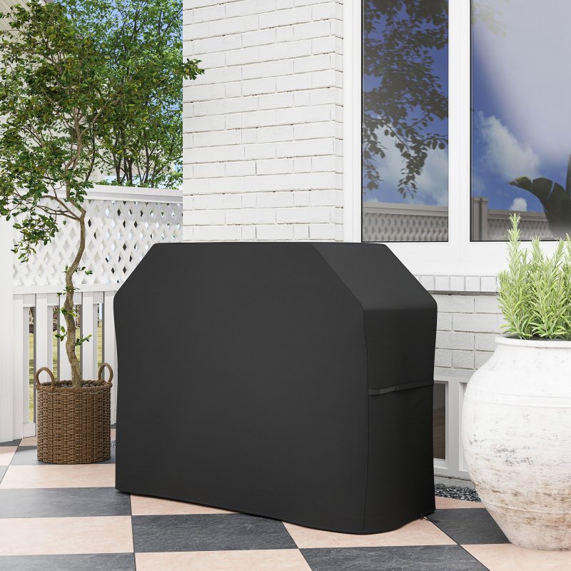 Outsunny BBQ Cover for Rectangular Gas Grill, 420D Oxford Fabric Barbecue Covers, Waterproof UV Protection Rip-Proof, with Windproof Drawstring and Hook and Loop Fasteners, Black, 147 x 61 x 120cm