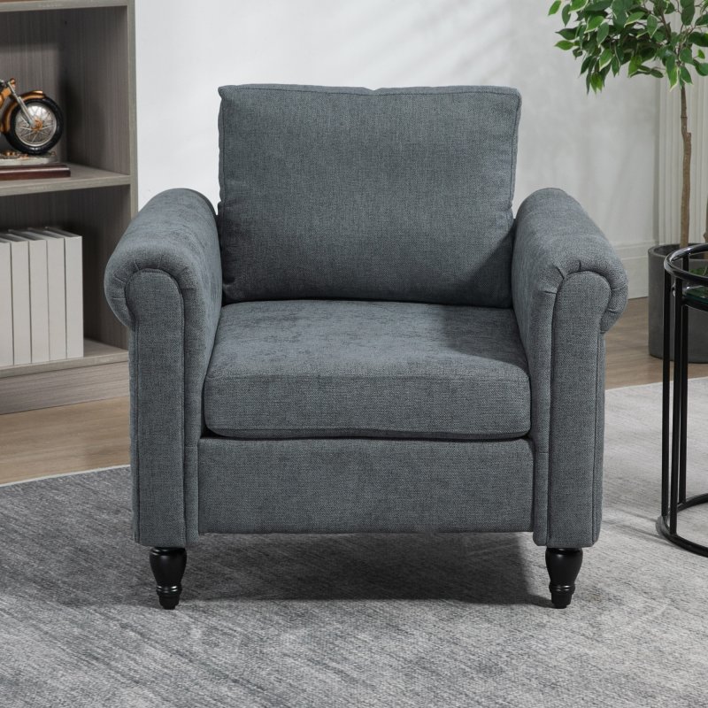 HOMCOM Armchair, Upholstered Accent Chair, Occasional Fireside Chair with Back Pillow and Rubber Wood Legs, Single Sofa for Living Room, Reading Room