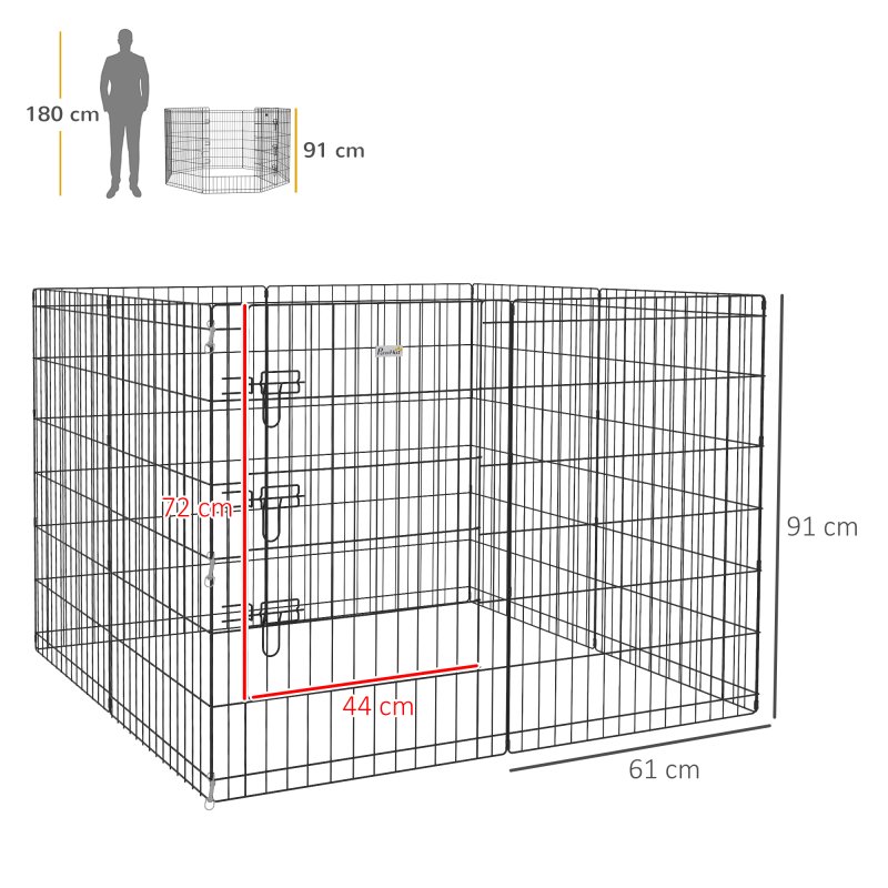 PawHut Dog Pen, 8 Panel Dog Playpen, DIY Design with Door, for Medium Dogs, Puppies, Small Animals, for Indoor/Outdoor Use, 91cm High