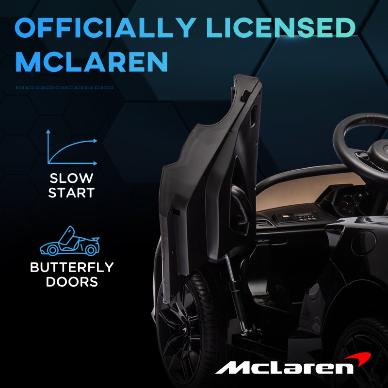 HOMCOM McLaren Licensed 12V Kids Electric Ride-On Car with Butterfly Doors, Powered Electric Car with Remote Control, Music, Horn, Headlights, MP3 Slot, Suspension Wheels, for Ages 3-6 Years - Black