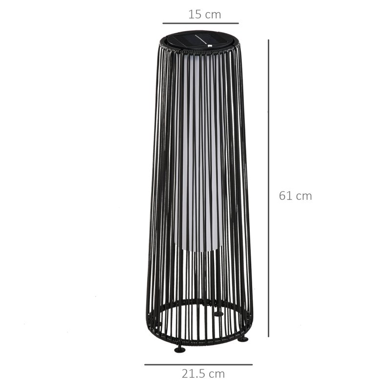 Outsunny Garden Rattan Lamp, 61 cm Tall Solar Rattan Floor Lamp, Solar Garden Light with Auto On/Off LED Light, IP44 Waterproof for Outdoor, Porch, Pathway, Terrace, Black